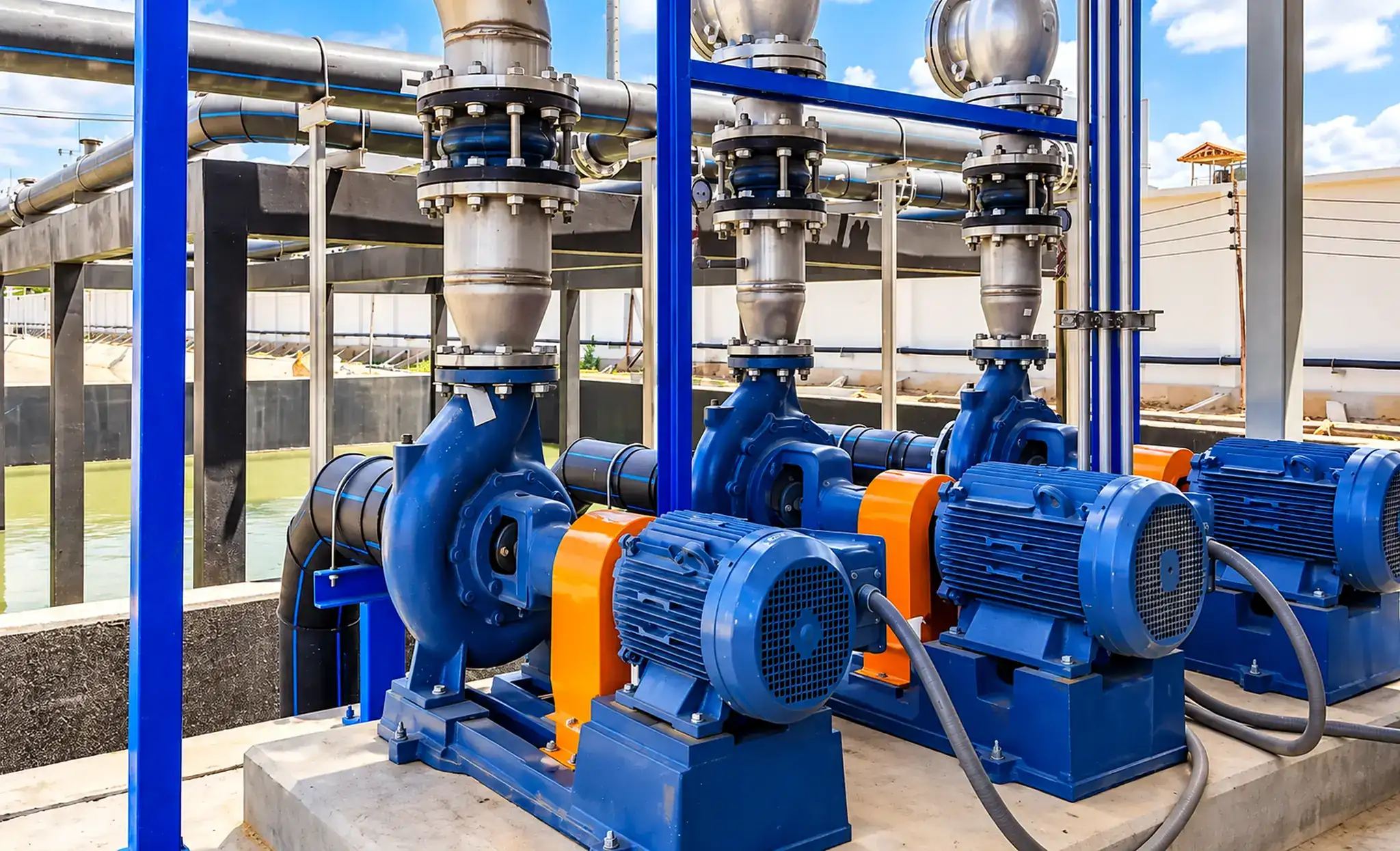 Industrial water pumping equipment installed as part of a treatment system
